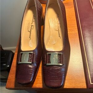Salvatore Ferragamo Women's Croc-Embossed Burgundy Loafers